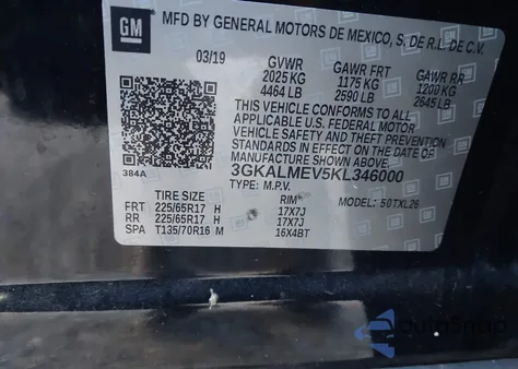 2019 GMC Terrain Sle z USA, uszkodzony, nr VIN 3GKALMEV5KL346000